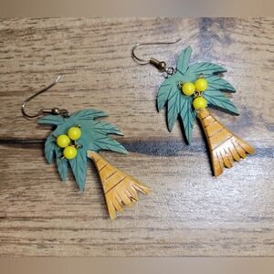 Vintage Painted Wood Palm Tree Earrings